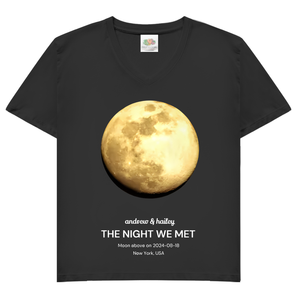 Damen Basic V-Neck T-Shirt Moon