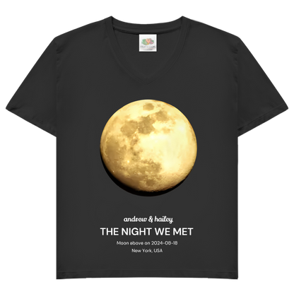 Damen Basic V-Neck T-Shirt Moon