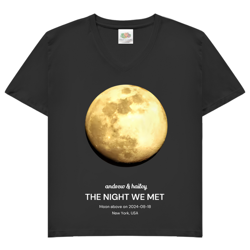 Damen Basic V-Neck T-Shirt Moon