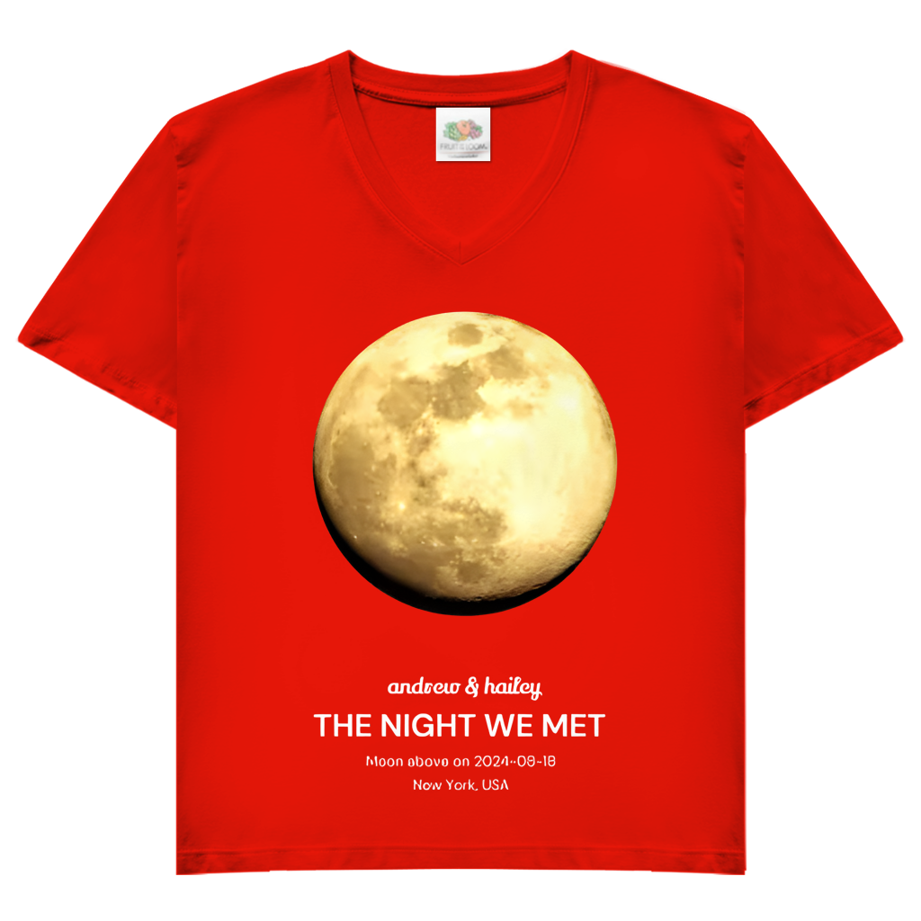 Damen Basic V-Neck T-Shirt Moon