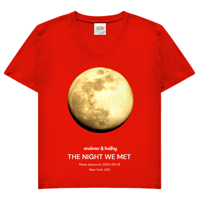 Damen Basic V-Neck T-Shirt Moon
